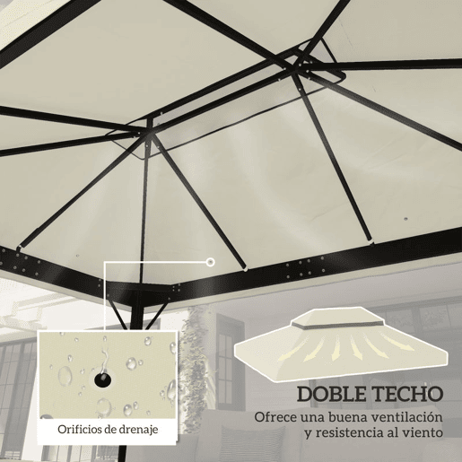 Outsunny Teto de Substituição para Pérgola, 4x3 m, Cobertura de Substituição com Teto Duplo, Orifícios de Drenagem e UPF30+, Tecido Oxford 600D Impermeável, Apenas Toldo de Substituição para Gazebo, Creme