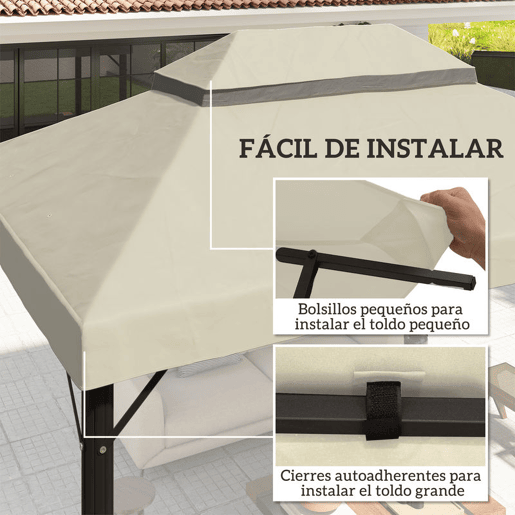 Outsunny Teto de Substituição para Pérgola, 4x3 m, Cobertura de Substituição com Teto Duplo, Orifícios de Drenagem e UPF30+, Tecido Oxford 600D Impermeável, Apenas Toldo de Substituição para Gazebo, Creme