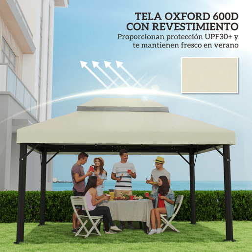 Outsunny Teto de Substituição para Pérgola, 4x3 m, Cobertura de Substituição com Teto Duplo, Orifícios de Drenagem e UPF30+, Tecido Oxford 600D Impermeável, Apenas Toldo de Substituição para Gazebo, Creme