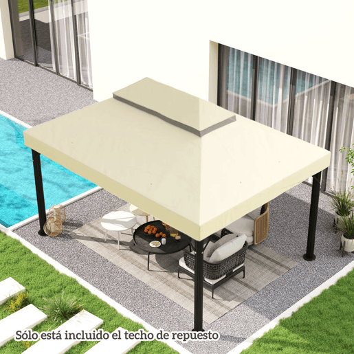 Outsunny Teto de Substituição para Pérgola, 4x3 m, Cobertura de Substituição com Teto Duplo, Orifícios de Drenagem e UPF30+, Tecido Oxford 600D Impermeável, Apenas Toldo de Substituição para Gazebo, Creme