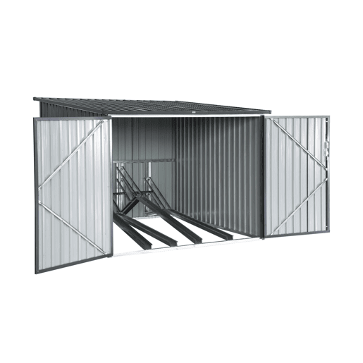 Abrigo de bicicleta em aço galvanizado com kit de ancoragem, 4 bicicletas, Nave, Cinza, 203x198x157 cm