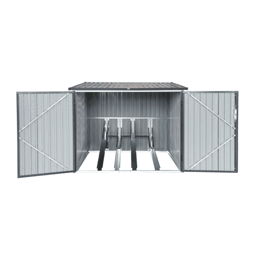 Abrigo de bicicleta em aço galvanizado com kit de ancoragem, 4 bicicletas, Nave, Cinza, 203x198x157 cm