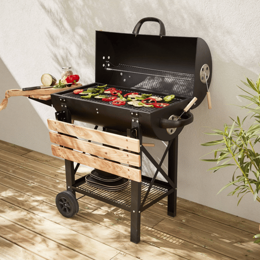 Barbecue americano com fumador a carvão, Serge, Preto, 115x75x122 cm