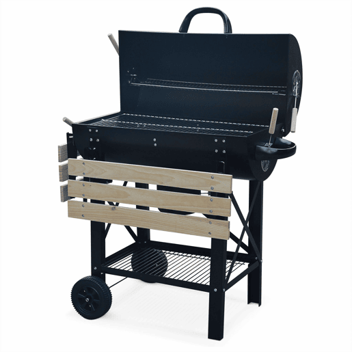 Barbecue americano com fumador a carvão, Serge, Preto, 115x75x122 cm