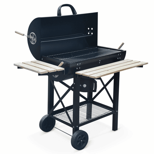 Barbecue americano com fumador a carvão, Serge, Preto, 115x75x122 cm