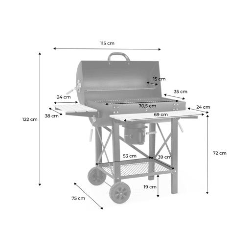 Barbecue americano com fumador a carvão, Serge, Preto, 115x75x122 cm