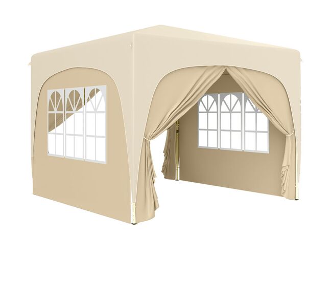 Outsunny carpa plegable 3x3 m, cenador pabellón de jardín con altura ajustable de 3 niveles, 4 paredes laterales, ventanas y bolsa transporte, upf50+, impermeable para fiestas, exterior, arena