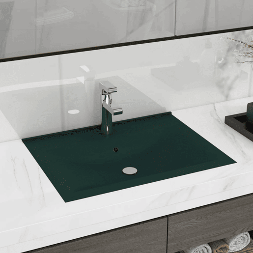 Lavatório - Lavabo - Pia de banheiro orifício torneira 60x46 cm cerâmica verde-escuro mate