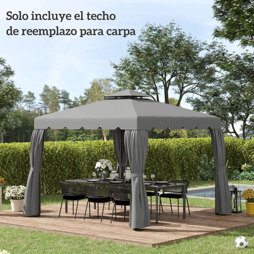 Outsunny Toldo de Substituição para Pérgola 300x300 cm Teto de Substituição para Pérgolas Exterior com Duplo Teto e 8 Orifícios de Drenagem Cinza Claro