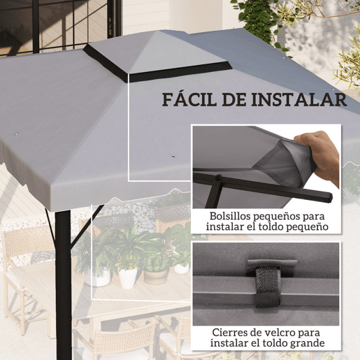 Outsunny Toldo de Substituição para Pérgola 300x300 cm Teto de Substituição para Pérgolas Exterior com Duplo Teto e 8 Orifícios de Drenagem Cinza Claro