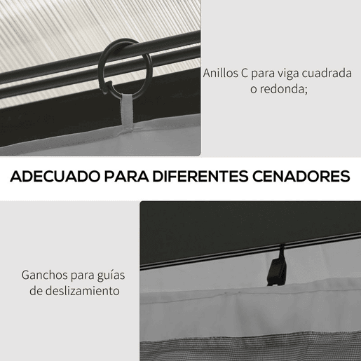 Outsunny 4 Paredes Laterais para Tenda 352x205 cm Laterais para Tenda Universal com Ganchos e Argola em C para Tenda de Jardim Terraço Cinza Claro