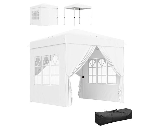 Outsunny carpa plegable pop-up gazebo 2,5x2,5 m cenador plegable con 4 paredes laterales anti-uv y bolsa de transporte para camping fiestas blanco