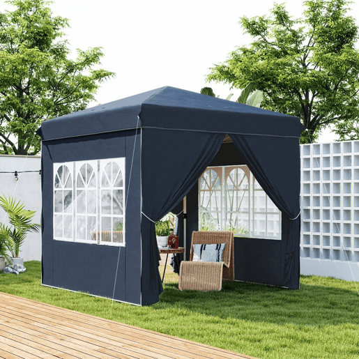 Outsunny Tenda Dobrável Pop-Up Tenda 248x248x270 cm com 4 Paredes Laterais Anti-UV Altura Ajustável e Bolsa de Transporte para Campismo Festas Azul Escuro