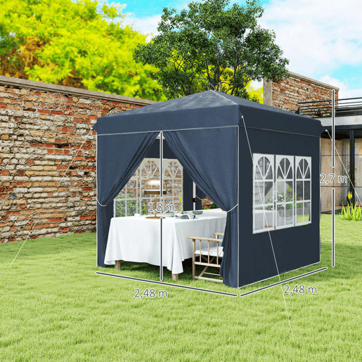 Outsunny Tenda Dobrável Pop-Up Tenda 248x248x270 cm com 4 Paredes Laterais Anti-UV Altura Ajustável e Bolsa de Transporte para Campismo Festas Azul Escuro