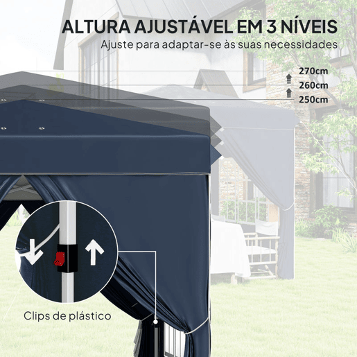 Outsunny Tenda Dobrável Pop-Up Tenda 248x248x270 cm com 4 Paredes Laterais Anti-UV Altura Ajustável e Bolsa de Transporte para Campismo Festas Azul Escuro