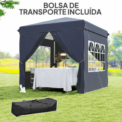 Outsunny Tenda Dobrável Pop-Up Tenda 248x248x270 cm com 4 Paredes Laterais Anti-UV Altura Ajustável e Bolsa de Transporte para Campismo Festas Azul Escuro