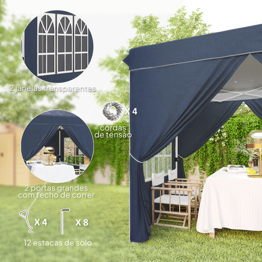 Outsunny Tenda Dobrável Pop-Up Tenda 248x248x270 cm com 4 Paredes Laterais Anti-UV Altura Ajustável e Bolsa de Transporte para Campismo Festas Azul Escuro