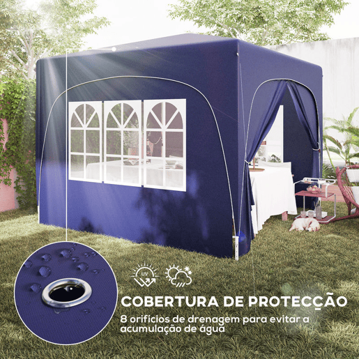 Outsunny Tenda Dobrável Tenda 3x3 m com Painéis Laterais UPF50+ Tenda de Jardim com Altura Ajustável e Bolsa de Transporte para Campismo Festas Pátio Azul Escuro Outsunny Tenda Dobrável Tenda 3x3 m com Painéis Laterais UPF50+ Tenda de Jardim com Altura Ajustável e Bolsa de Transporte para Campismo Festas Pátio Azul Escuro