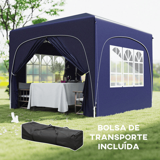 Outsunny Tenda Dobrável Tenda 3x3 m com Painéis Laterais UPF50+ Tenda de Jardim com Altura Ajustável e Bolsa de Transporte para Campismo Festas Pátio Azul Escuro Outsunny Tenda Dobrável Tenda 3x3 m com Painéis Laterais UPF50+ Tenda de Jardim com Altura Ajustável e Bolsa de Transporte para Campismo Festas Pátio Azul Escuro