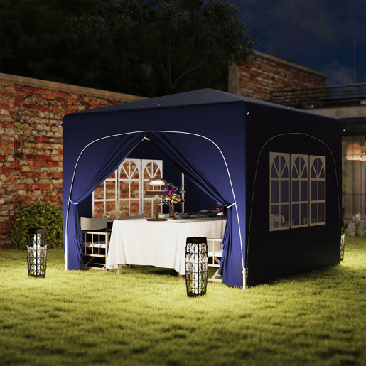 Outsunny Tenda Dobrável Tenda 3x3 m com Painéis Laterais UPF50+ Tenda de Jardim com Altura Ajustável e Bolsa de Transporte para Campismo Festas Pátio Azul Escuro Outsunny Tenda Dobrável Tenda 3x3 m com Painéis Laterais UPF50+ Tenda de Jardim com Altura Ajustável e Bolsa de Transporte para Campismo Festas Pátio Azul Escuro