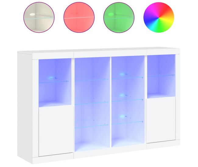 Vidaxl aparadores con luces led 3 piezas madera de ingeniería blanco