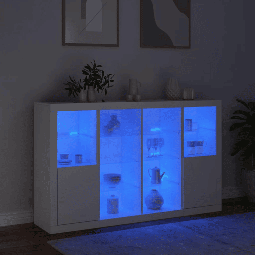 vidaXL Aparadores c luzes LED 3 pcs derivados de madeira branco vidaXL Aparadores c luzes LED 3 pcs derivados de madeira branco