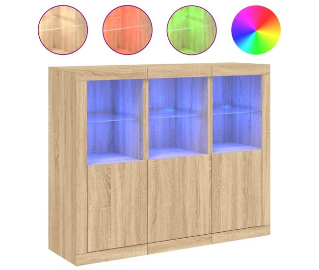 Vidaxl aparador con luz led 3 piezas madera de ingeniería roble sonoma