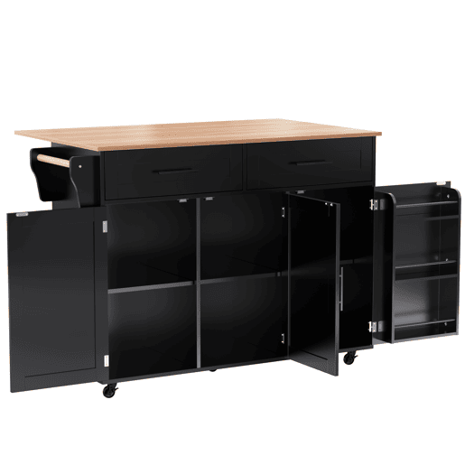 Aparador com consola rebatível - 2 gavetas + portas de armário - Preto