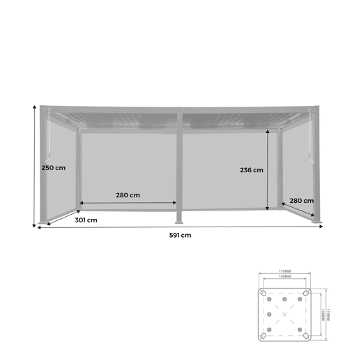 Pérgola bioclimática 3x6m de alumínio + 4 estores 3m, Triomphe 3x6m + acessórios, Antracite, 600x300x250 cm