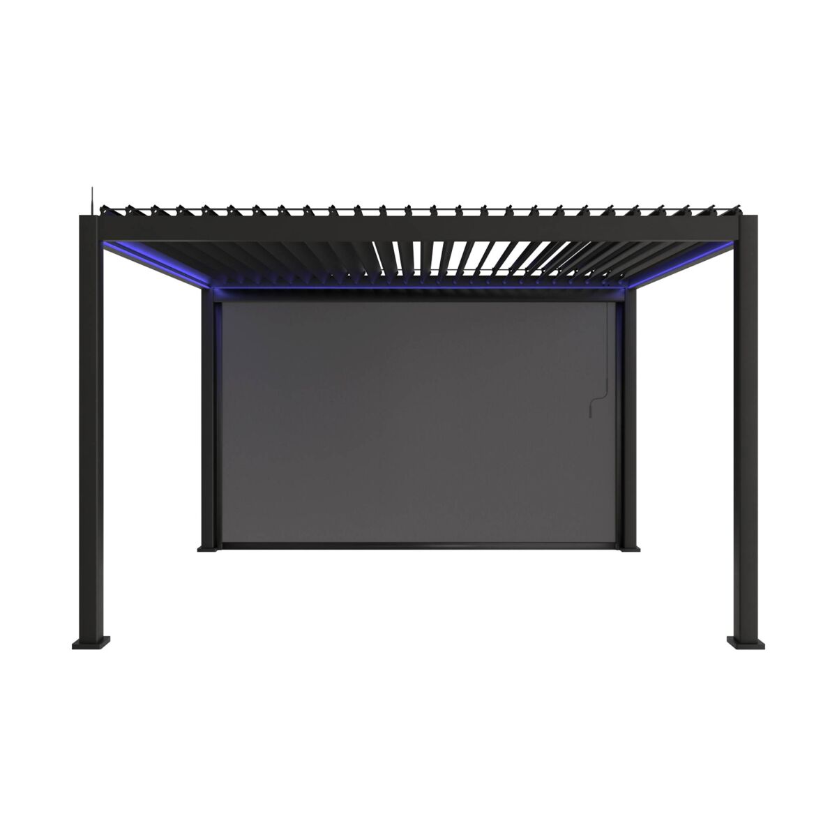 Pérgola bioclimática 3x4m led + 1 toldo de 4m, triomphe 3x4m led + accesorio, antracita, 300x400x300 cm