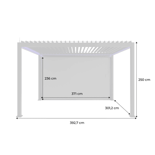 Pérgola bioclimática elétrica 3x4 com iluminação LED + toldo 4m, Triomphe 3x4m LED + acessório, Antracite, 300x400x300 cm