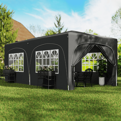 Outsunny Tenda Dobrável tenda 3x6 m com Painéis Laterais UPF50+ Tenda de Jardim com Altura Ajustável e Bolsa de Transporte para Campismo Festas Pátio Cinza Escuro