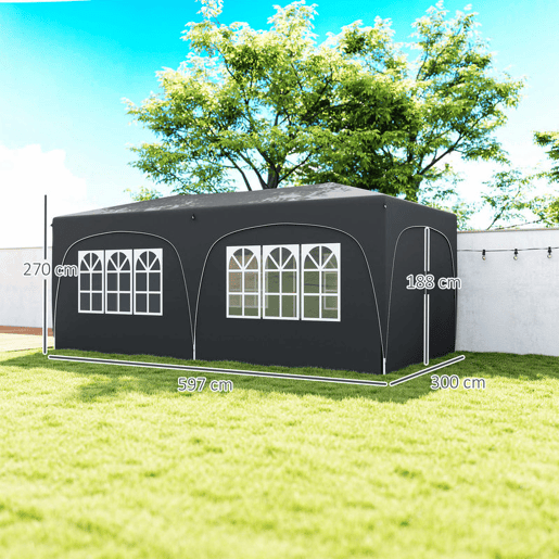 Outsunny Tenda Dobrável tenda 3x6 m com Painéis Laterais UPF50+ Tenda de Jardim com Altura Ajustável e Bolsa de Transporte para Campismo Festas Pátio Cinza Escuro