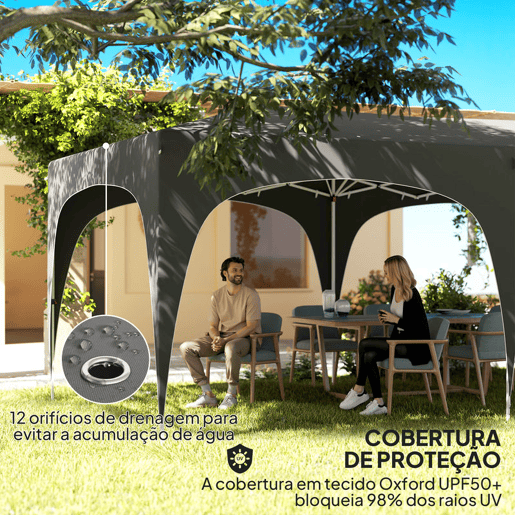 Outsunny Tenda Dobrável tenda 3x6 m com Painéis Laterais UPF50+ Tenda de Jardim com Altura Ajustável e Bolsa de Transporte para Campismo Festas Pátio Cinza Escuro