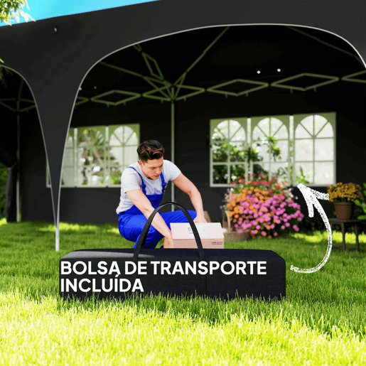 Outsunny Tenda Dobrável tenda 3x6 m com Painéis Laterais UPF50+ Tenda de Jardim com Altura Ajustável e Bolsa de Transporte para Campismo Festas Pátio Cinza Escuro