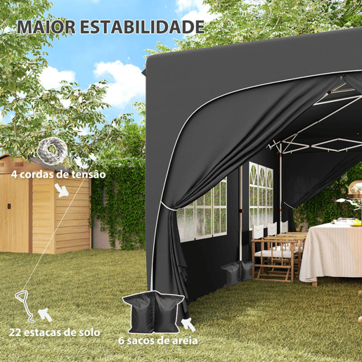 Outsunny Tenda Dobrável tenda 3x6 m com Painéis Laterais UPF50+ Tenda de Jardim com Altura Ajustável e Bolsa de Transporte para Campismo Festas Pátio Cinza Escuro