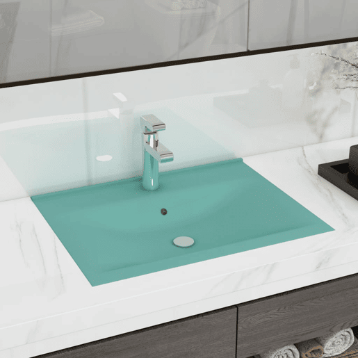 Lavatório - Lavabo - Pia de banheiro corifício torneira 60x46cm cerâmica verde-claro mate
