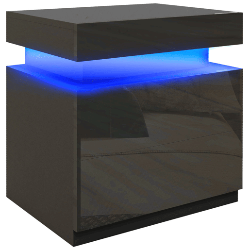 HOMCOM Mesa de Cabeceira com Luz LED Mesa de Cabeceira com Painel de Alto Brilho 2 Gavetas e Controlo Remoto para Sala de Estar Dormitório 45x35x52 cm Preto
