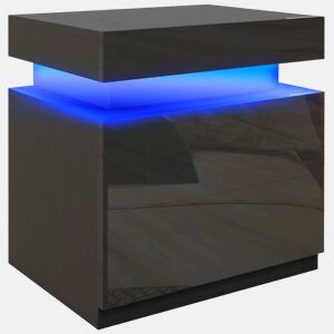 HOMCOM Mesa de Cabeceira com Luz LED Mesa de Cabeceira com Painel de Alto Brilho 2 Gavetas e Controlo Remoto para Sala de Estar Dormitório 45x35x52 cm Preto