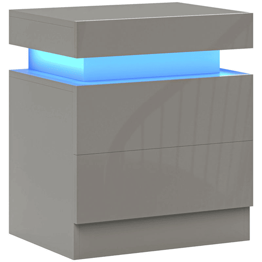 HOMCOM Mesa de Cabeceira com Luzes LED RGB de 3 Cores com 2 Gavetas de Alto Brilho Interruptor com Cabo e Controlo por APP Mesa Auxiliar para Quarto Sala Cinza 45x35x52 cm HOMCOM Mesa de Cabeceira com Luzes LED RGB de 3 Cores com 2 Gavetas de Alto Brilho Interruptor com Cabo e Controlo por APP Mesa Auxiliar para Quarto Sala Cinza 45x35x52 cm
