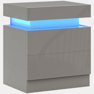 HOMCOM Mesa de Cabeceira com Luzes LED RGB de 3 Cores com 2 Gavetas de Alto Brilho Interruptor com Cabo e Controlo por APP Mesa Auxiliar para Quarto Sala Cinza 45x35x52 cm