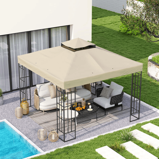 Outsunny Teto de Substituição para Pérgula, 3x3 m, Cobertura de Substituição com Telhado Duplo, Orifícios de Escoamento e Proteção UPF30+, APENAS Toldo de Substituição para Pavilhão Gazebo, Creme