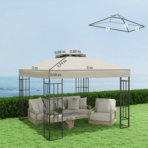 Outsunny Teto de Substituição para Pérgula, 3x3 m, Cobertura de Substituição com Telhado Duplo, Orifícios de Escoamento e Proteção UPF30+, APENAS Toldo de Substituição para Pavilhão Gazebo, Creme