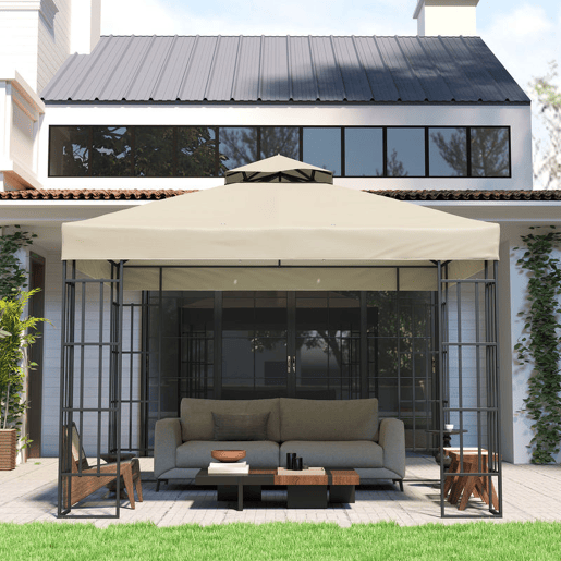 Outsunny Teto de Substituição para Pérgula, 3x3 m, Cobertura de Substituição com Telhado Duplo, Orifícios de Escoamento e Proteção UPF30+, APENAS Toldo de Substituição para Pavilhão Gazebo, Creme