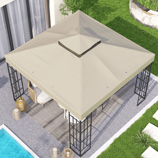 Outsunny Teto de Substituição para Pérgula, 3x3 m, Cobertura de Substituição com Telhado Duplo, Orifícios de Escoamento e Proteção UPF30+, APENAS Toldo de Substituição para Pavilhão Gazebo, Creme