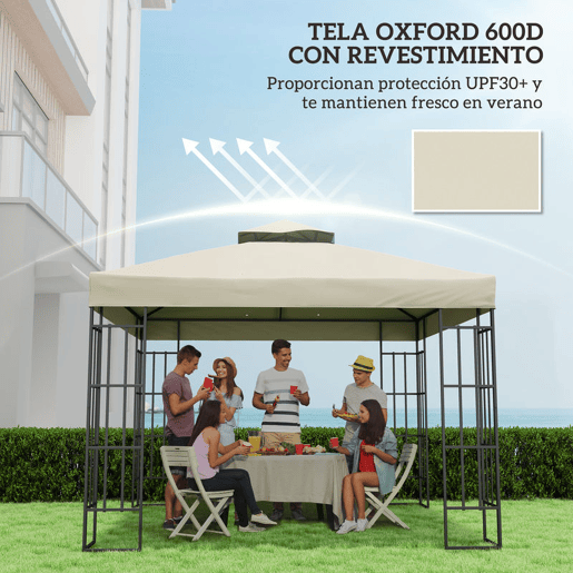 Outsunny Teto de Substituição para Pérgula, 3x3 m, Cobertura de Substituição com Telhado Duplo, Orifícios de Escoamento e Proteção UPF30+, APENAS Toldo de Substituição para Pavilhão Gazebo, Creme