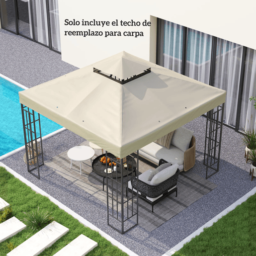 Outsunny Teto de Substituição para Pérgula, 3x3 m, Cobertura de Substituição com Telhado Duplo, Orifícios de Escoamento e Proteção UPF30+, APENAS Toldo de Substituição para Pavilhão Gazebo, Creme