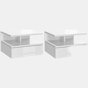 HOMCOM Conjunto de 2 Mesas de Cabeceira Flutuantes, Mesas de Cabeceira com Gaveta e Prateleira Aberta, Design Moderno, Ideal para Quarto e Sala de Estar, 35x32x22,5 cm, Branco Brilhante