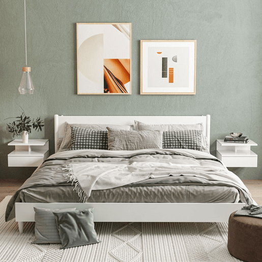 HOMCOM Conjunto de 2 Mesas de Cabeceira Flutuantes, Mesas de Cabeceira com Gaveta e Prateleira Aberta, Design Moderno, Ideal para Quarto e Sala de Estar, 35x32x22,5 cm, Branco Brilhante