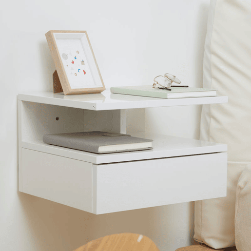 HOMCOM Conjunto de 2 Mesas de Cabeceira Flutuantes, Mesas de Cabeceira com Gaveta e Prateleira Aberta, Design Moderno, Ideal para Quarto e Sala de Estar, 35x32x22,5 cm, Branco Brilhante